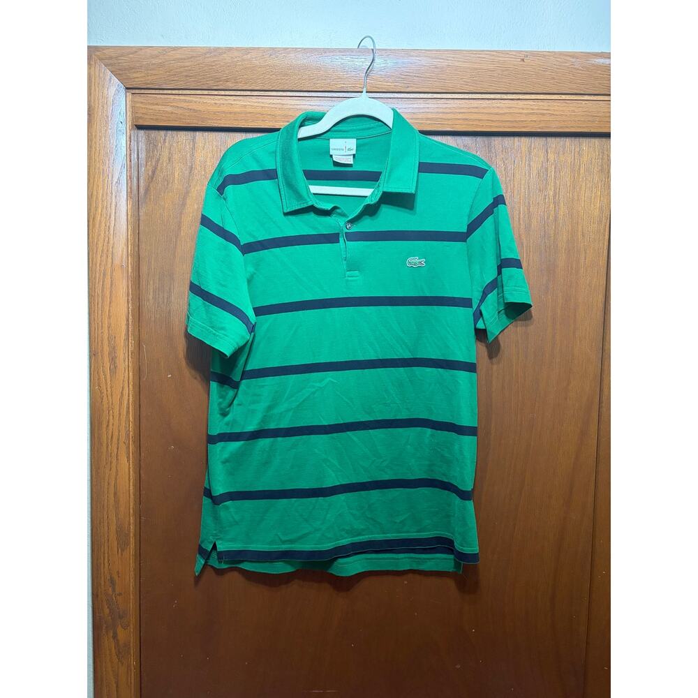 Lacoste Green Navy Striped Polo Shirt Men's Size 5 Large Cotton Classic